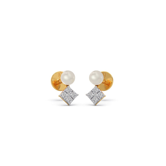 lozenge Pearls Diamond Studs Earring - Yellow