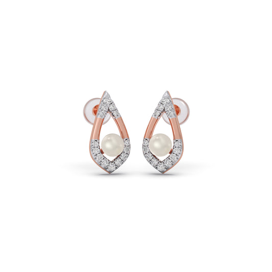 Selene Pearl Diamond Stud Earrings - Rose