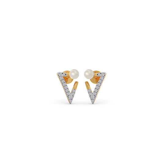 Luminous Pearl Chevron Diamond Earrings - Yellow