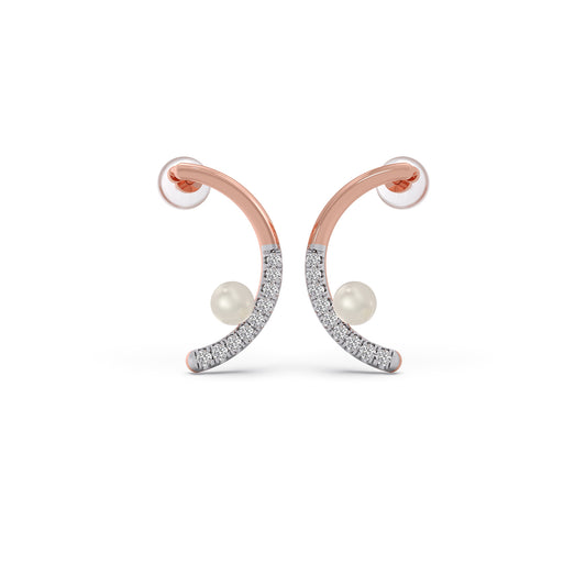 Floating-Pearls Diamond Arc Studs Earring - Rose