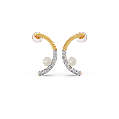 Floating-Pearls Diamond Arc Studs Earring