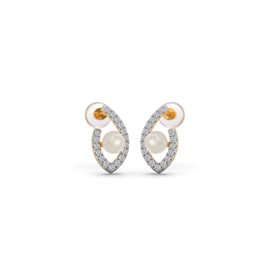 Ivory Crescent-Pearls Diamond Studs Earring - Yellow
