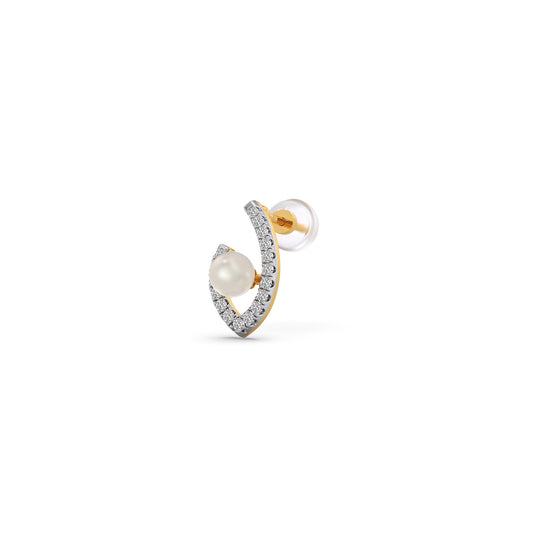 Ivory Crescent-Pearls Diamond Studs Earring - Yellow