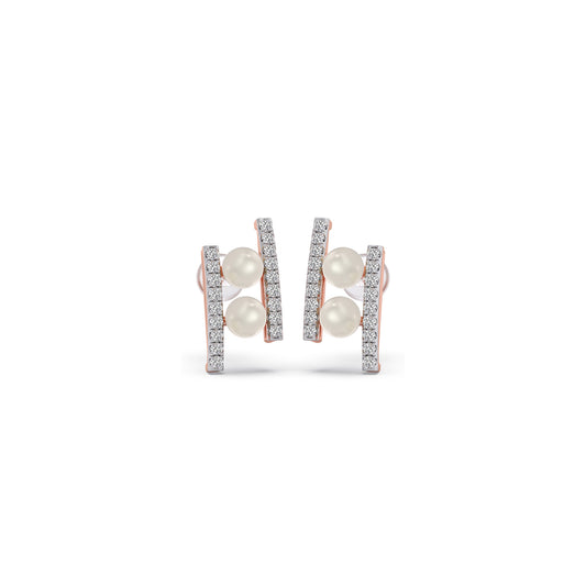Parallel Pearls Diamond Studs Earring - Rose