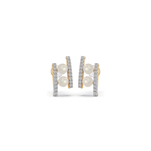 Parallel Pearls Diamond Studs Earring