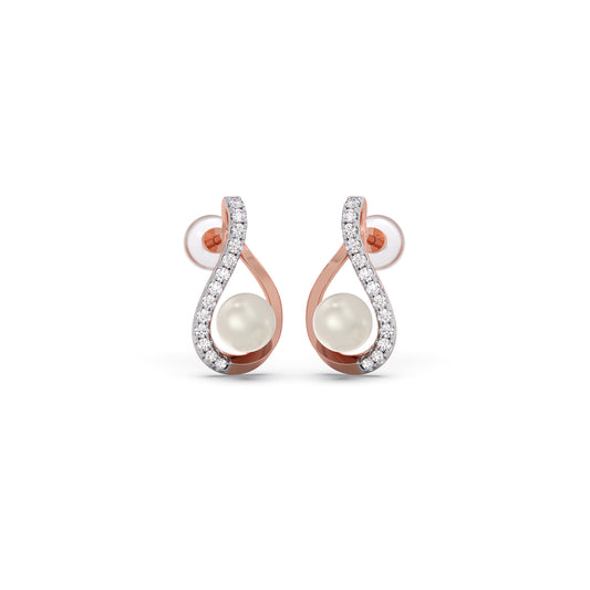 Fresh-Water Pearl Diamond Stud Earrings - Rose