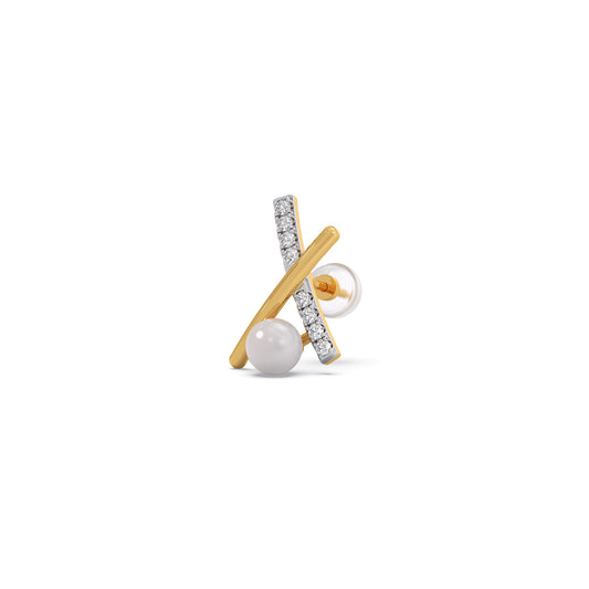 Crisscross Pearl Diamond Stud Earrings - Yellow
