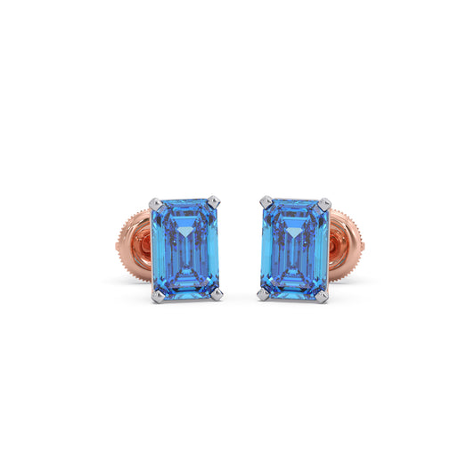 Swiss Blue Colour Diamond Stud Earrings - Rose