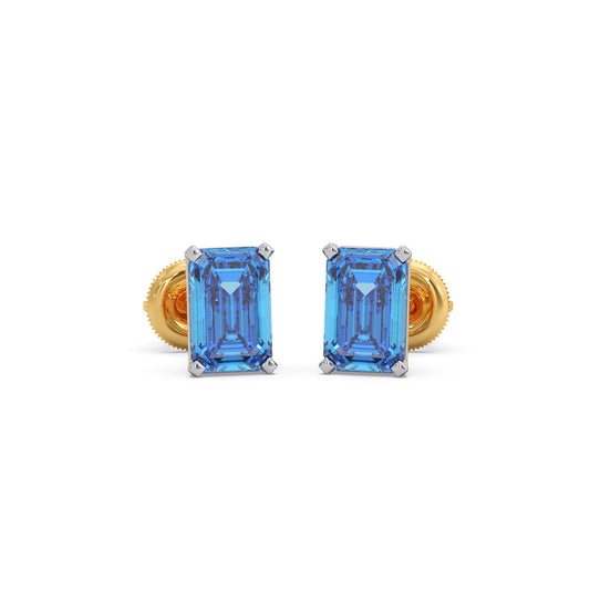 Swiss Blue Colour Diamond Stud Earrings - Yellow