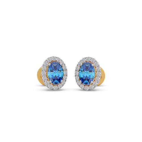 Oval Gem Halo Diamond Stud Earrings
