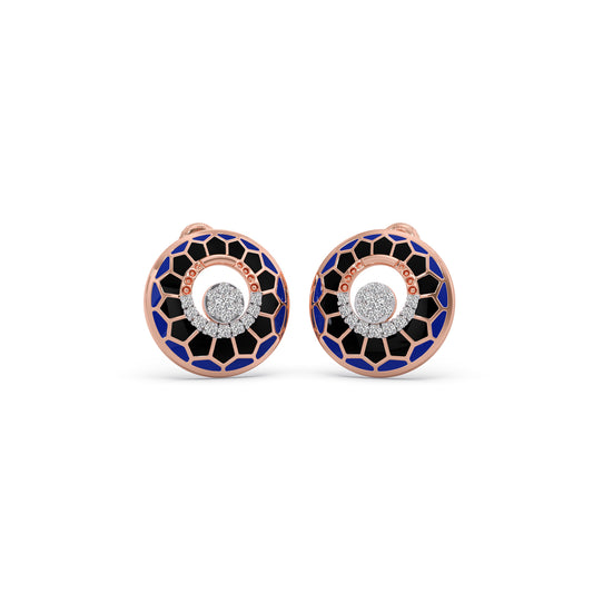 Mosaic enamel Diamond Stud Earrings - Rose