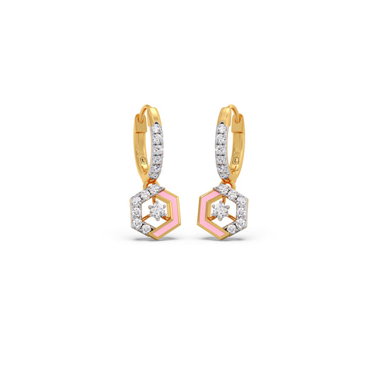 Cotton Candy Hexagon Diamond Hoop Earrings - Yellow