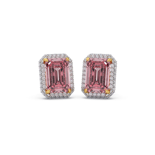 Halo Aura Emerald Gemstone Stud Earrings - Yellow