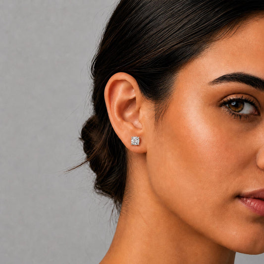 3ct Minimalist Cushion Solitaire Stud Earrings - MQ_AI