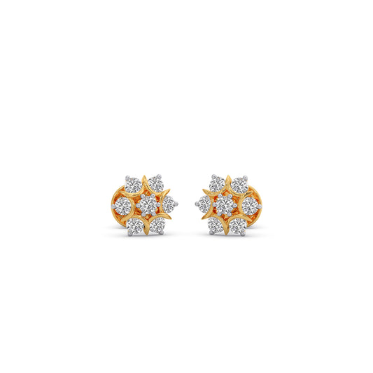 Nakshatra Floral Cluster Diamond Stud Earrings - Yellow