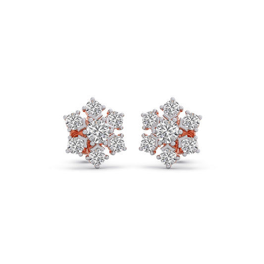 Nakshatra Snowflake Cluster Diamond Stud Earrings - Rose