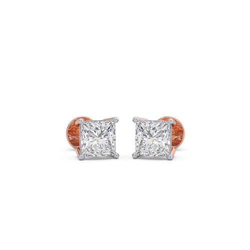 2 ct Sculpted Princess Solitaire Stud Earrings