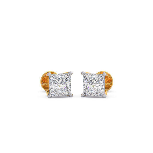 2 ct Sculpted Princess Solitaire Stud Earrings - Yellow
