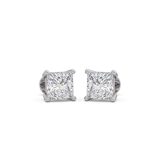 4 ct Geometric Princess Solitaire Stud Earrings - White