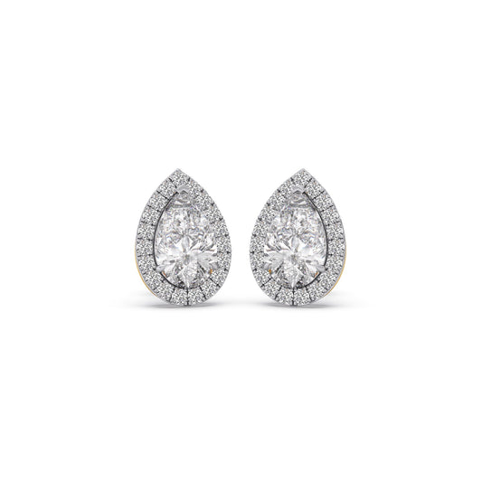 2.41 ct Feminine Pear Halo Solitaire Stud Earrings - Yellow