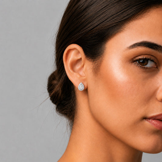 2.41 ct Feminine Pear Halo Solitaire Stud Earrings - MQ_AI