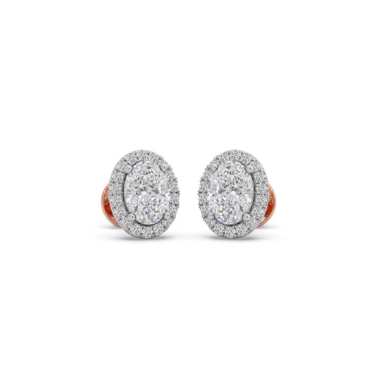 1.69 ct Ovalis Halo Solitaire Stud Earrings - Rose