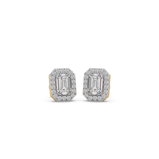 2.43 ct Classique Emerald Halo Solitaire Stud Earrings - Yellow