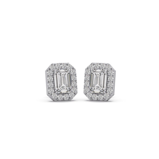 3.80 ct Celeste Emerald Halo Solitaire Stud Earrings - White