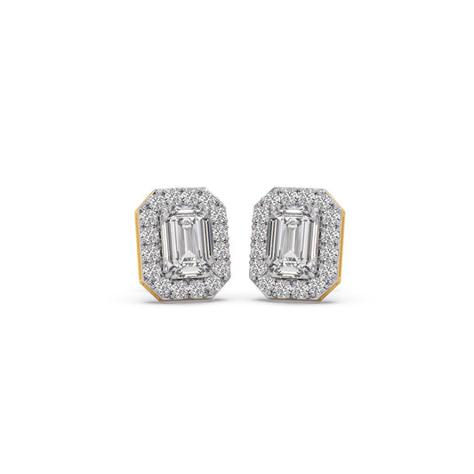 3.80 ct Celeste Emerald Halo Solitaire Stud Earrings - Yellow