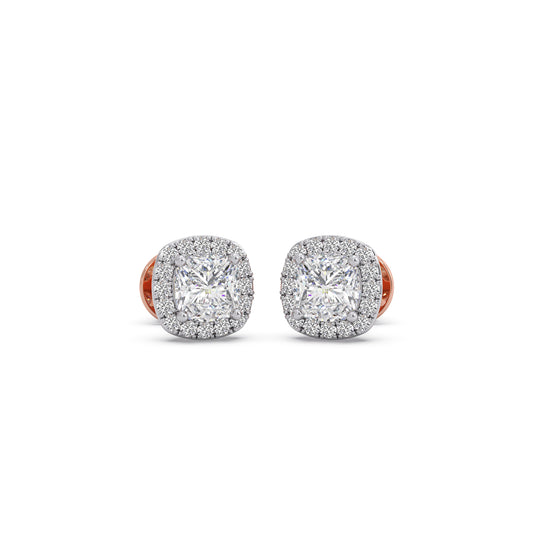 1.86 ct Aure Cushion Halo Solitaire Stud Earrings - Rose