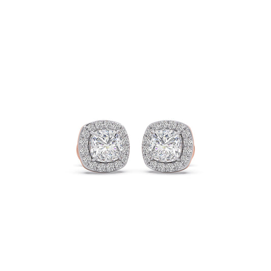 1.78 ct Aure Cushion Halo Solitaire Stud Earrings - Rose