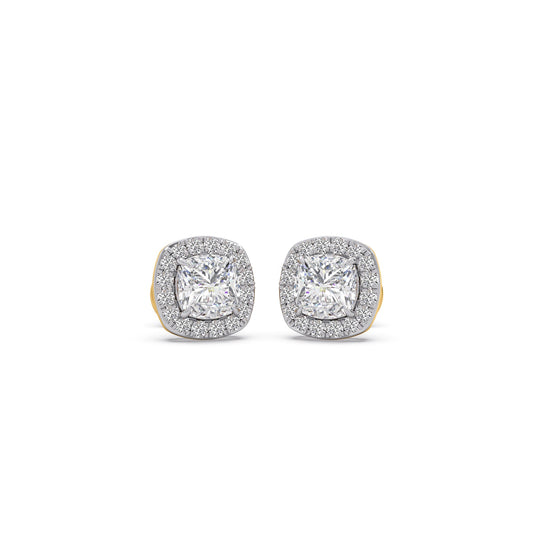 1.78 ct Aure Cushion Halo Solitaire Stud Earrings - Yellow