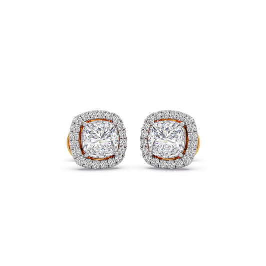 2.32 ct Cushiona Halo Solitaire Stud Earrings - Yellow
