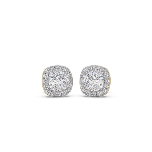 2.38 ct Cushion Halo Solitaire Stud Earrings - Yellow