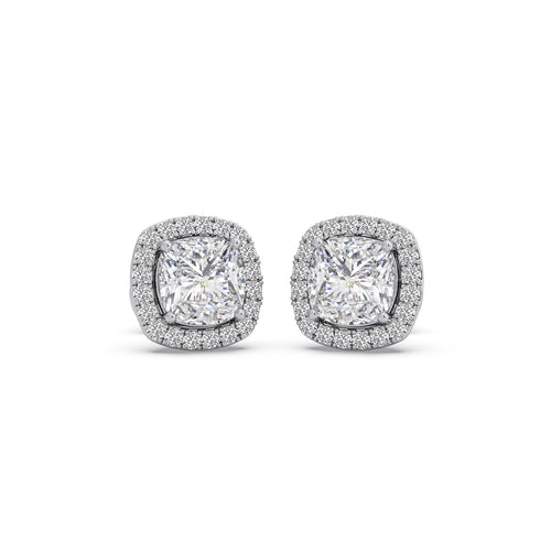 3.4 ct Cushiona Halo Solitaire Stud Earrings