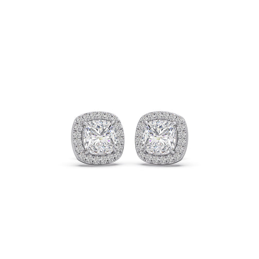 3.4 ct Cushiona Halo Solitaire Stud Earrings - White
