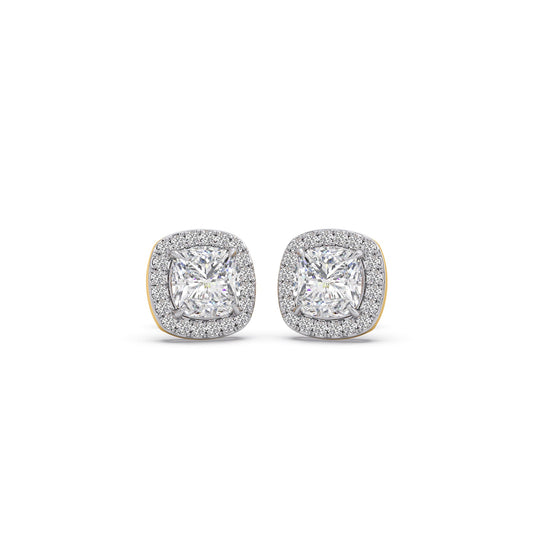 3.4 ct Cushiona Halo Solitaire Stud Earrings - Yellow