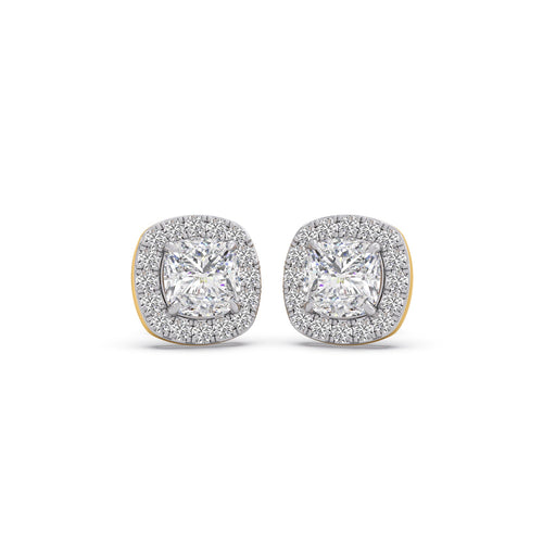 4.90 ct Eclat Cushion Halo Solitaire Stud Earrings