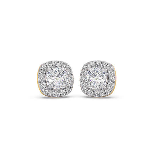 4.90 ct Eclat Cushion Halo Solitaire Stud Earrings - Yellow