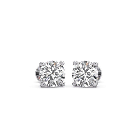 4 ct Precision Round Solitaire Stud Earrings - White