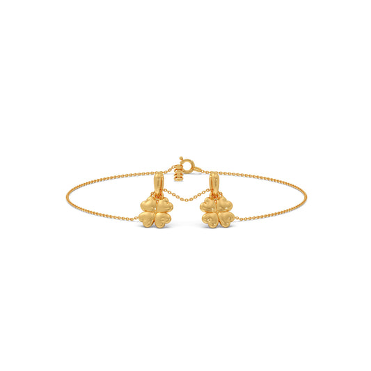 Floral Charms Plain Gold Chain Bracelet - Yellow