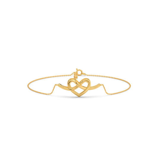 Intertwined Heart Plain Gold Chain Bracelet - Yellow