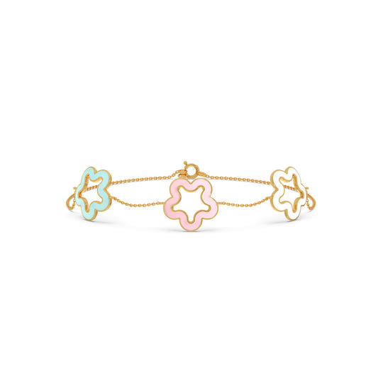 Pastel Floral Plain Gold Chain Bracelet - Yellow