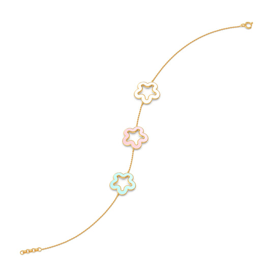 Pastel Floral Plain Gold Chain Bracelet - Yellow