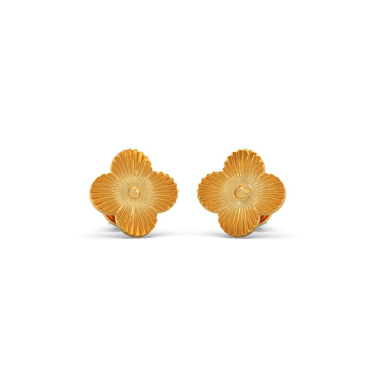 Quatrefoil Petal Plain Gold Stud Earrings - Yellow