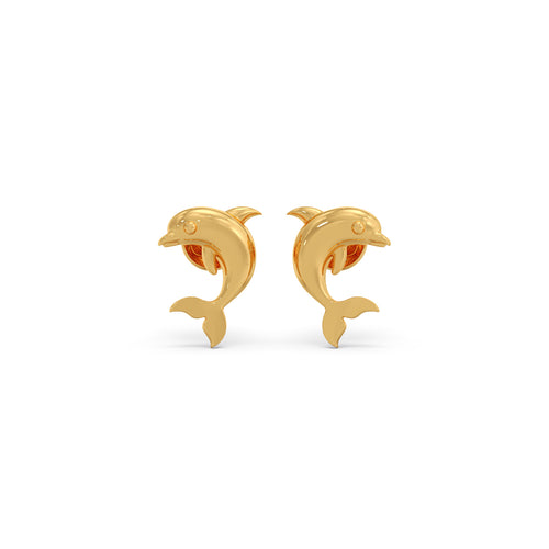 Dolphin Plain Gold Stud Earrings