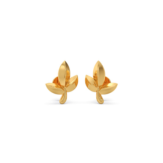 Laurel Leaf Plain Gold Stud Earrings - Yellow