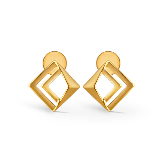 Vertex Glow Plain Gold Stud Earrings - Yellow
