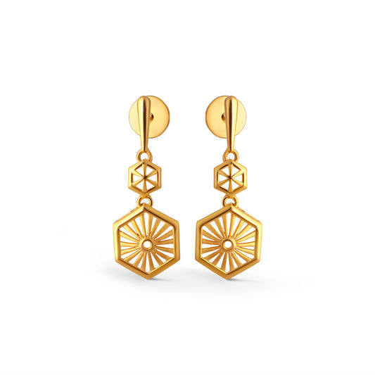 Hexagon Bloom Fusion Dangle Earrings - Yellow