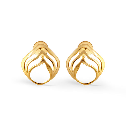 Evara Wave Plain Gold Stud Earrings